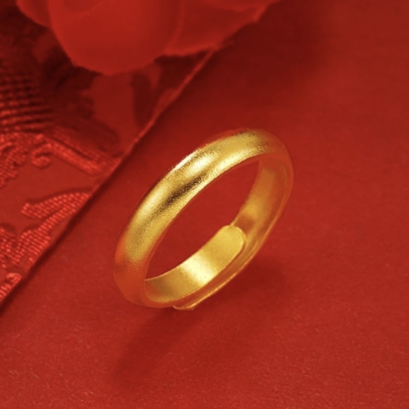 【新年福利】香港黄色沙面男女同款金色古法传承素圈活口戒指1