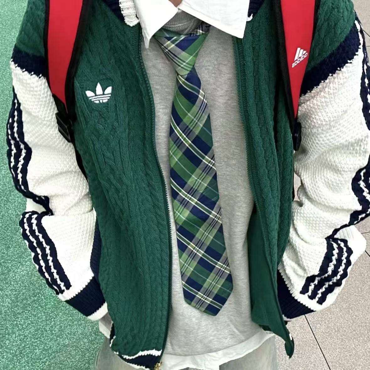 adidas/阿迪达斯三叶草中性复古绿棒球风撞色宽松针织衫KS5962