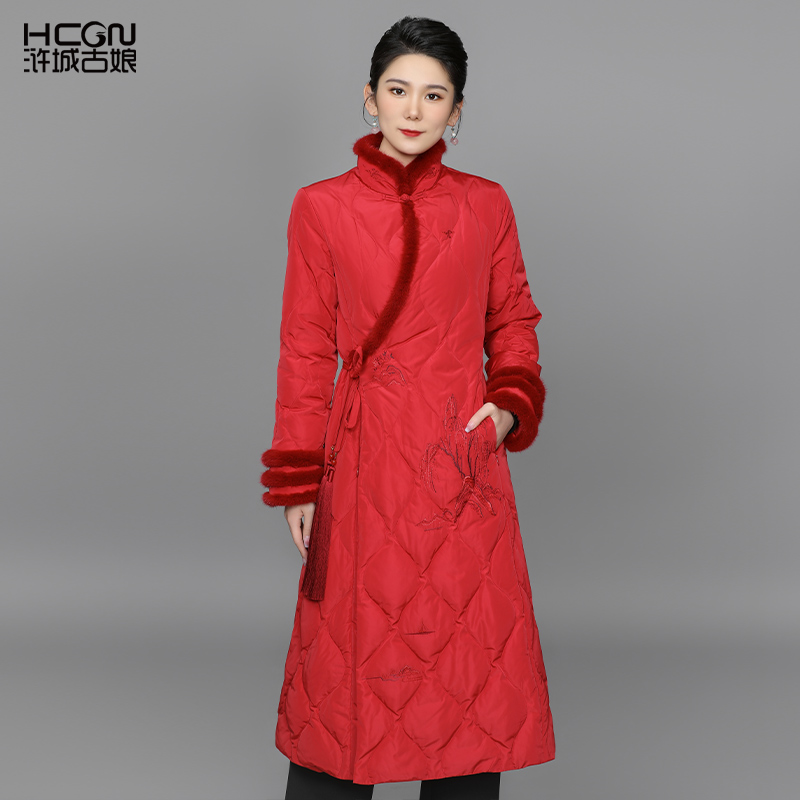 90白鸭绒高品质中式国风反季节中长款亭台水榭羽绒服女款DMT11389