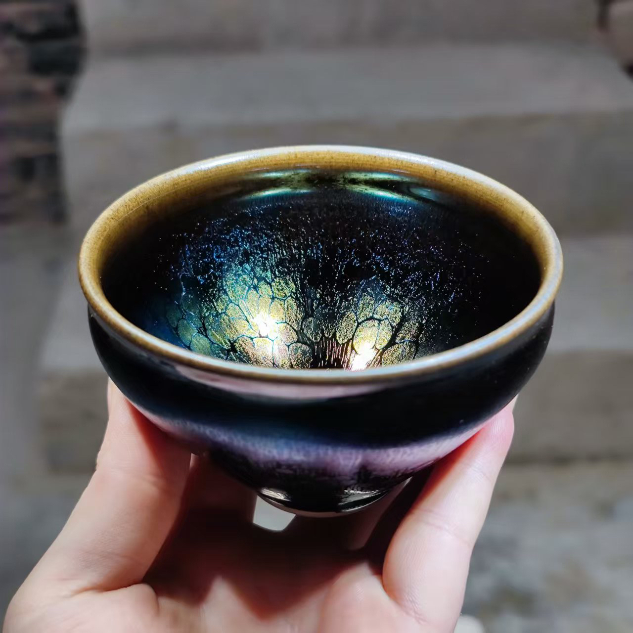 建窑--建盏 七彩油滴全包釉  茶盏主人杯 电烧