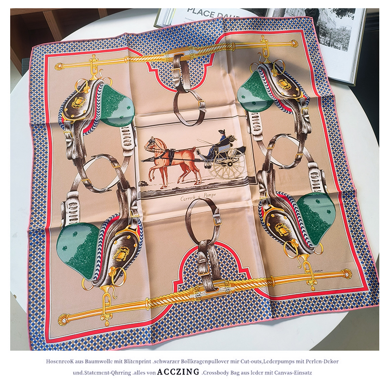 「卡里克尔马车」65cm斜纹18姆米双面真丝丝巾多功能桑蚕丝方巾