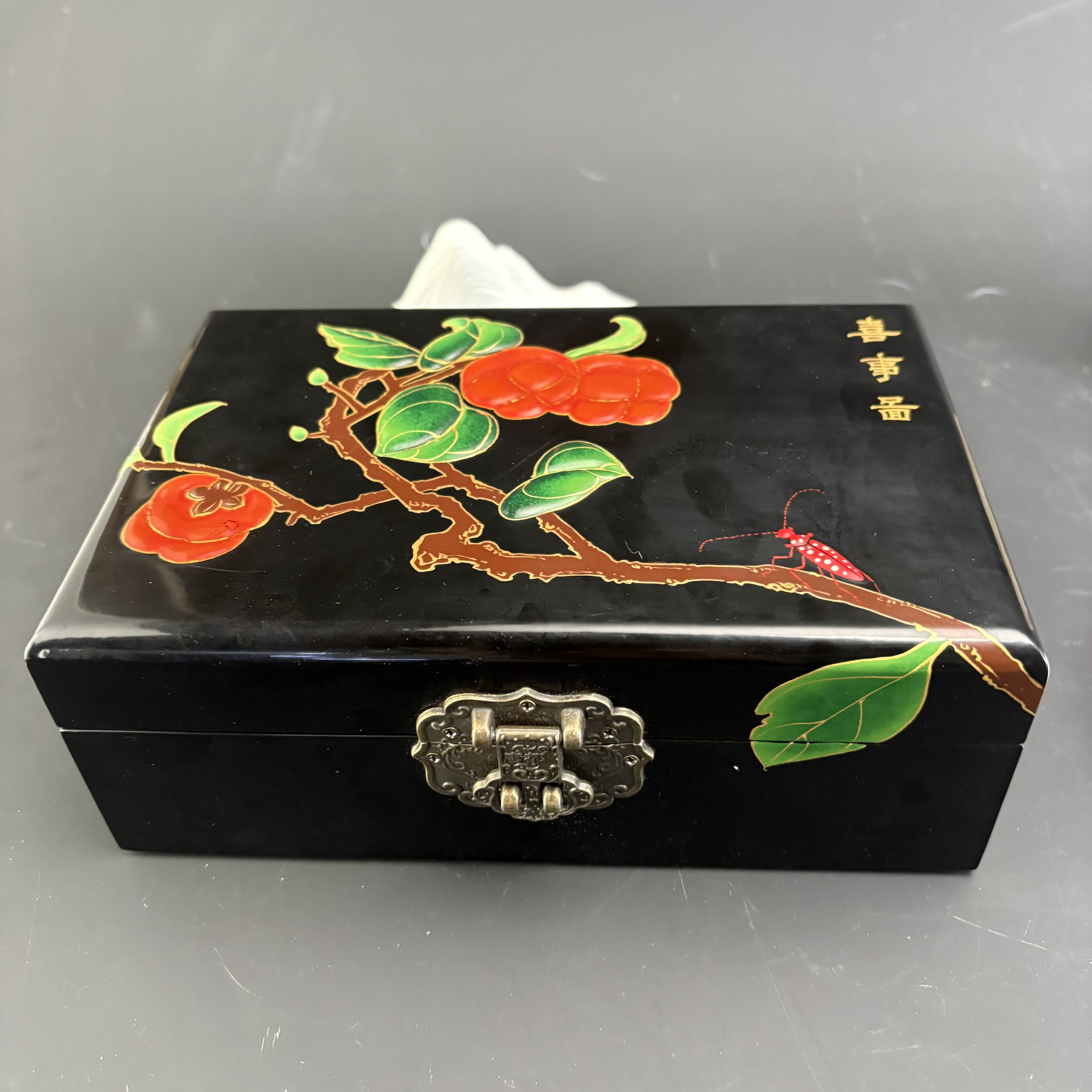 足银  纯手工掐丝孔雀 大漆喜事首饰盒 非遗手工艺