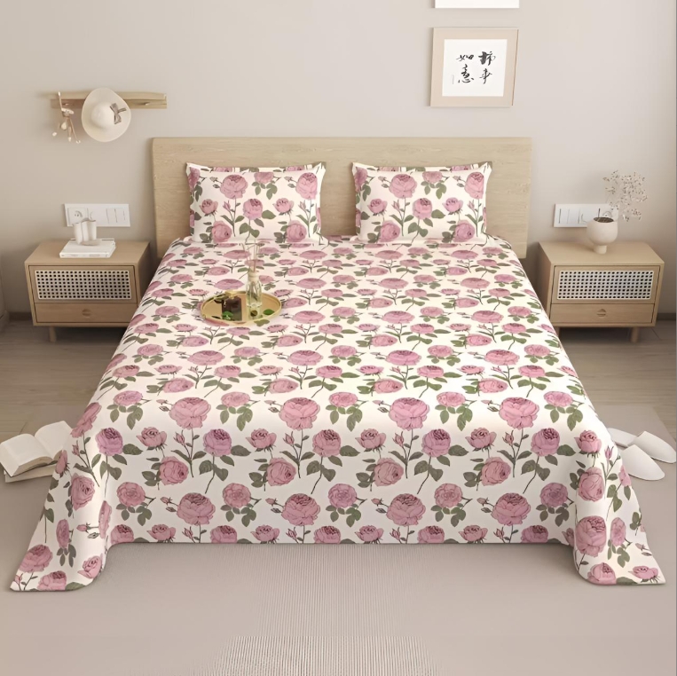 【博辉家纺】细纹粗布新款三件套——香榭玫瑰（花边款）