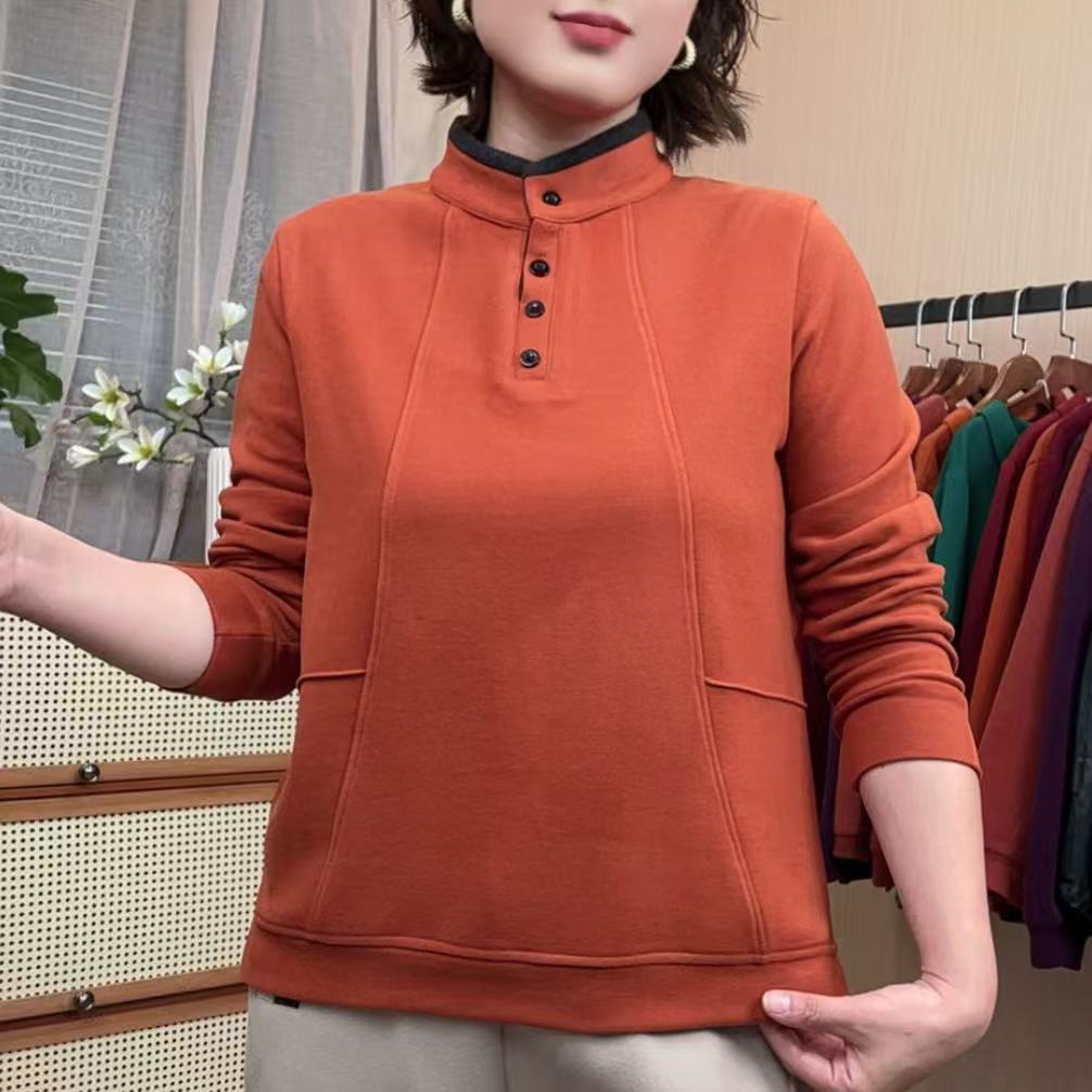 冬季新款加厚保暖慕斯绒半高领长袖打底衫减龄宽松款时尚百搭上衣