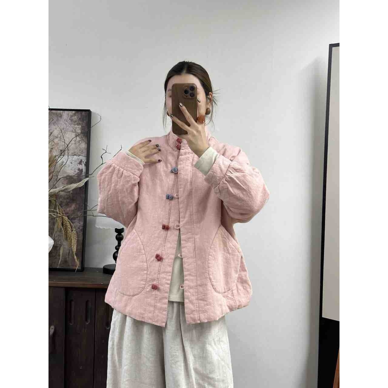 【大梅子推荐】设计款亚麻糖果色盘扣棉服MQ7208