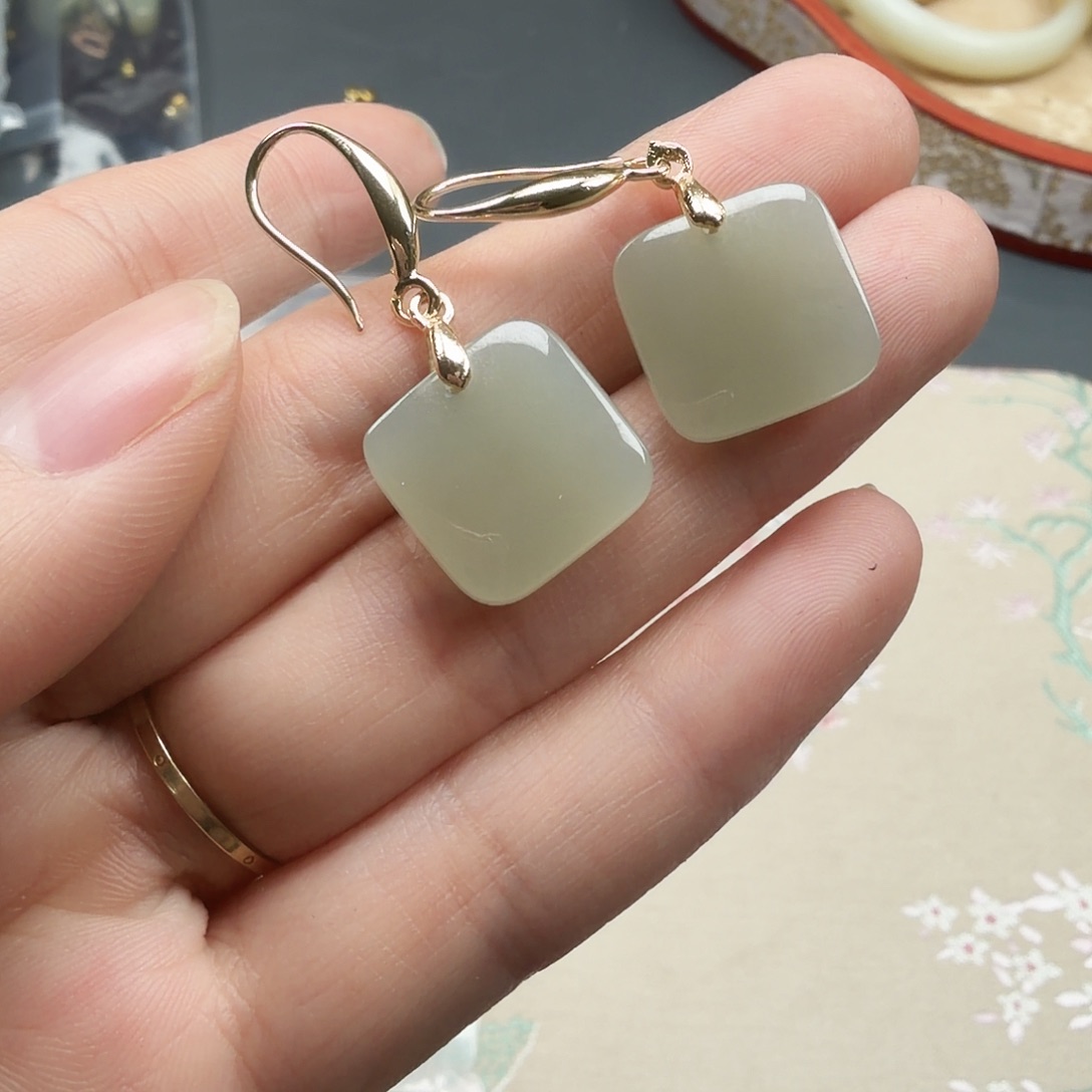 和田玉未镶嵌耳饰35