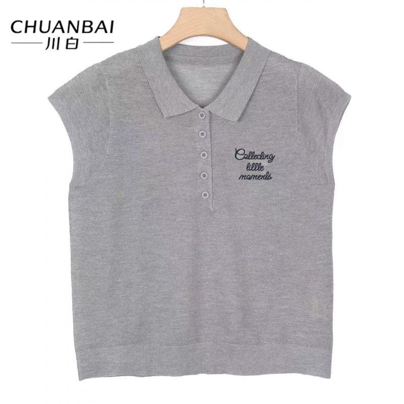 CHUANBAI 川白夏季再生纤维polo领英文字母刺绣马甲短袖