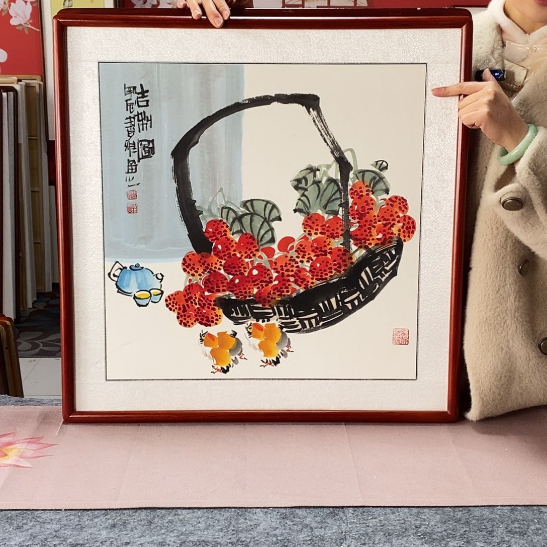 国画手写手绘国画作品带框