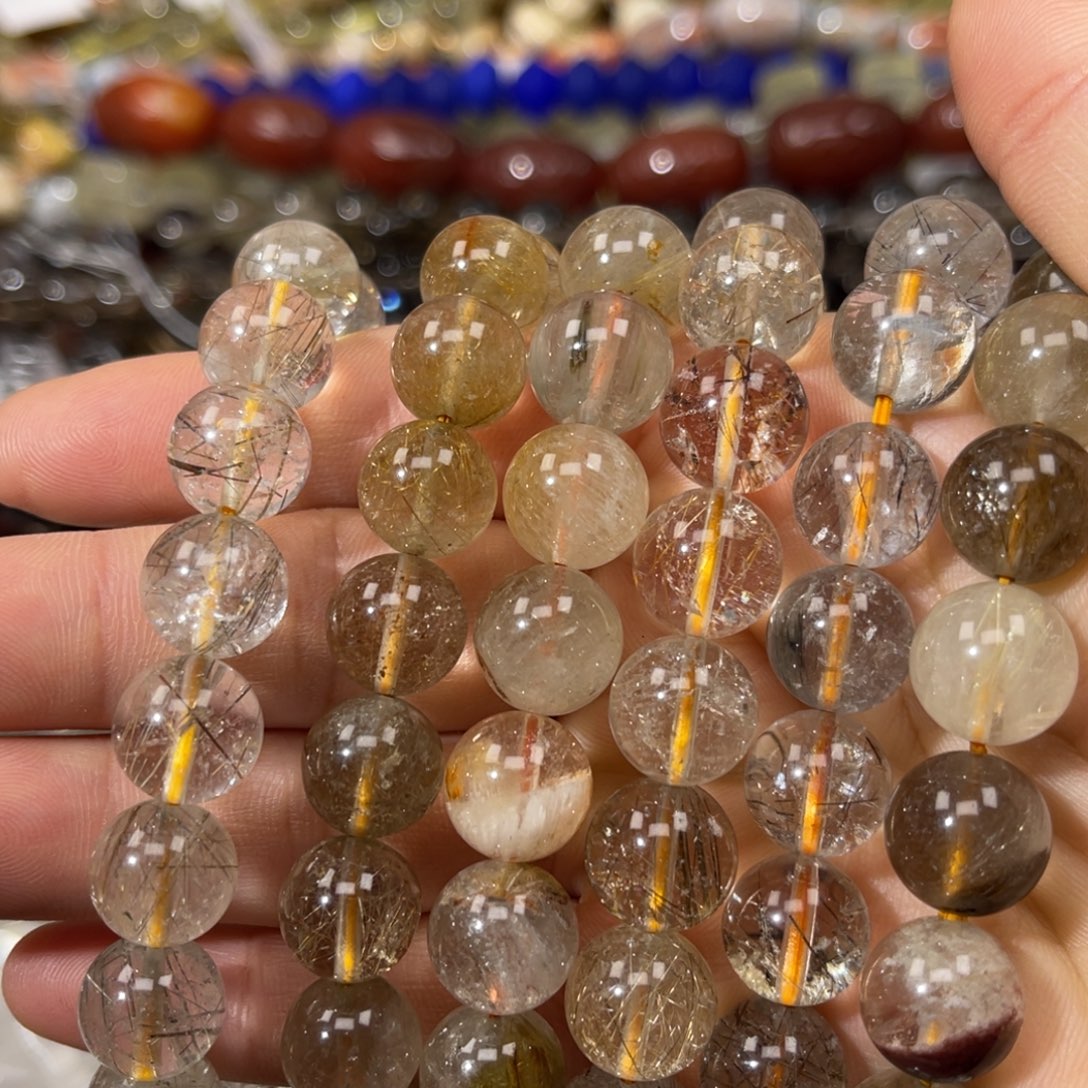 发晶珠宝半成品银S925镶嵌彩发晶卡12