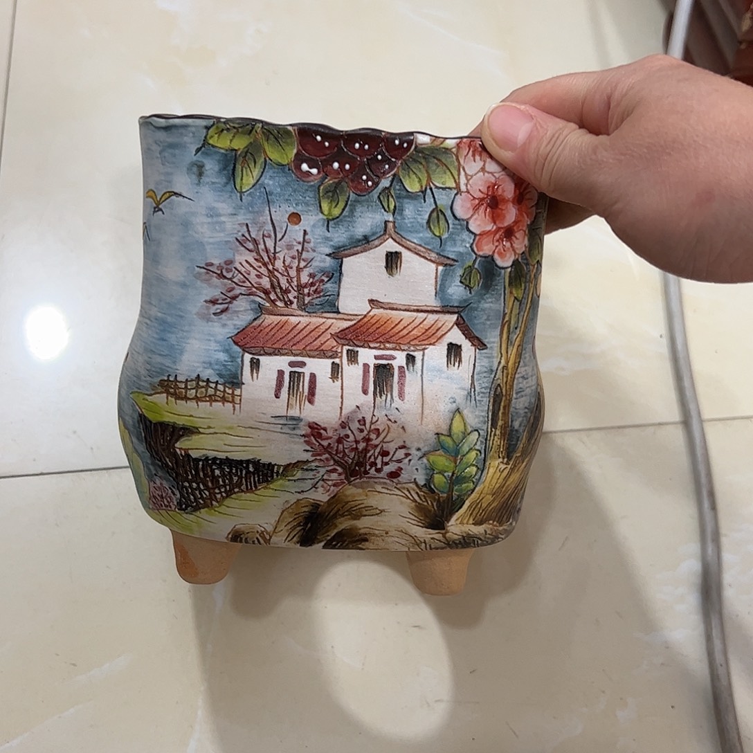 芳***华景德镇炫彩手绘陶瓷花盆