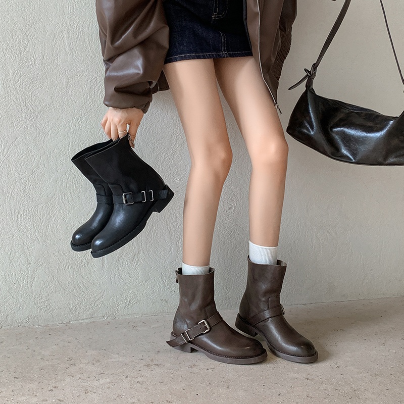 Luna·【3cm】34-40头牛/猪皮/猪皮秋冬新款通勤圆头扣件短靴女