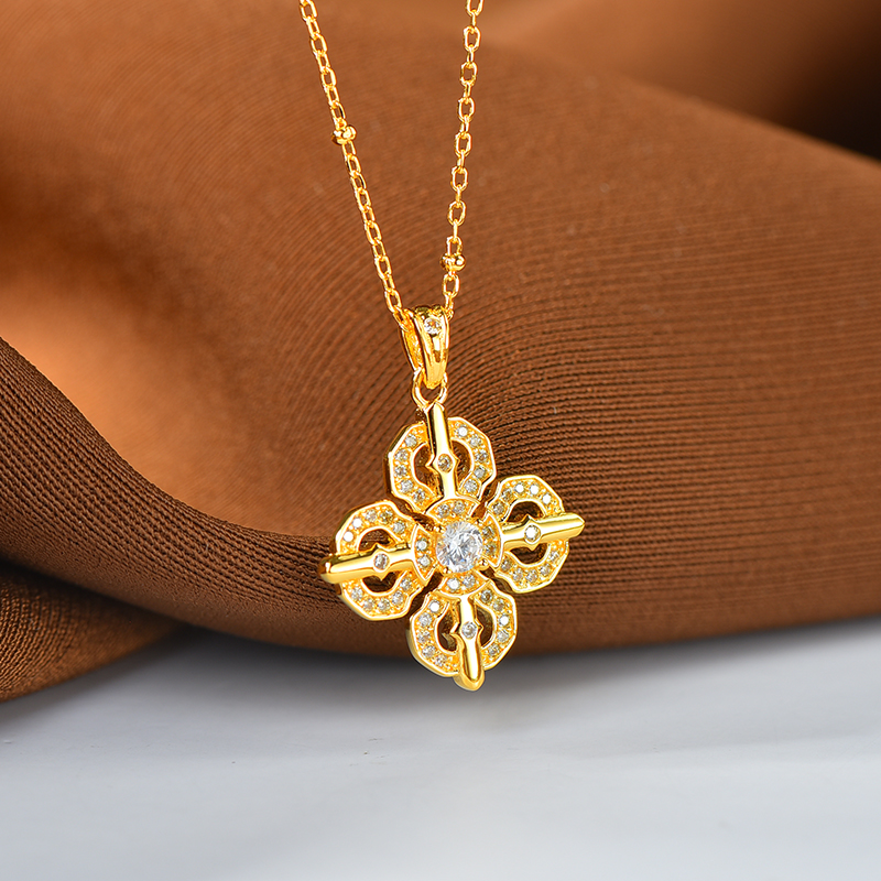 坠链均足银 【淞湃】足银套链 金色时尚女款雪花带钻套链