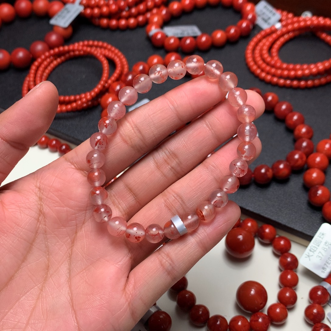 南红玛瑙未镶嵌手串7.1mm+冰飘圆珠手串