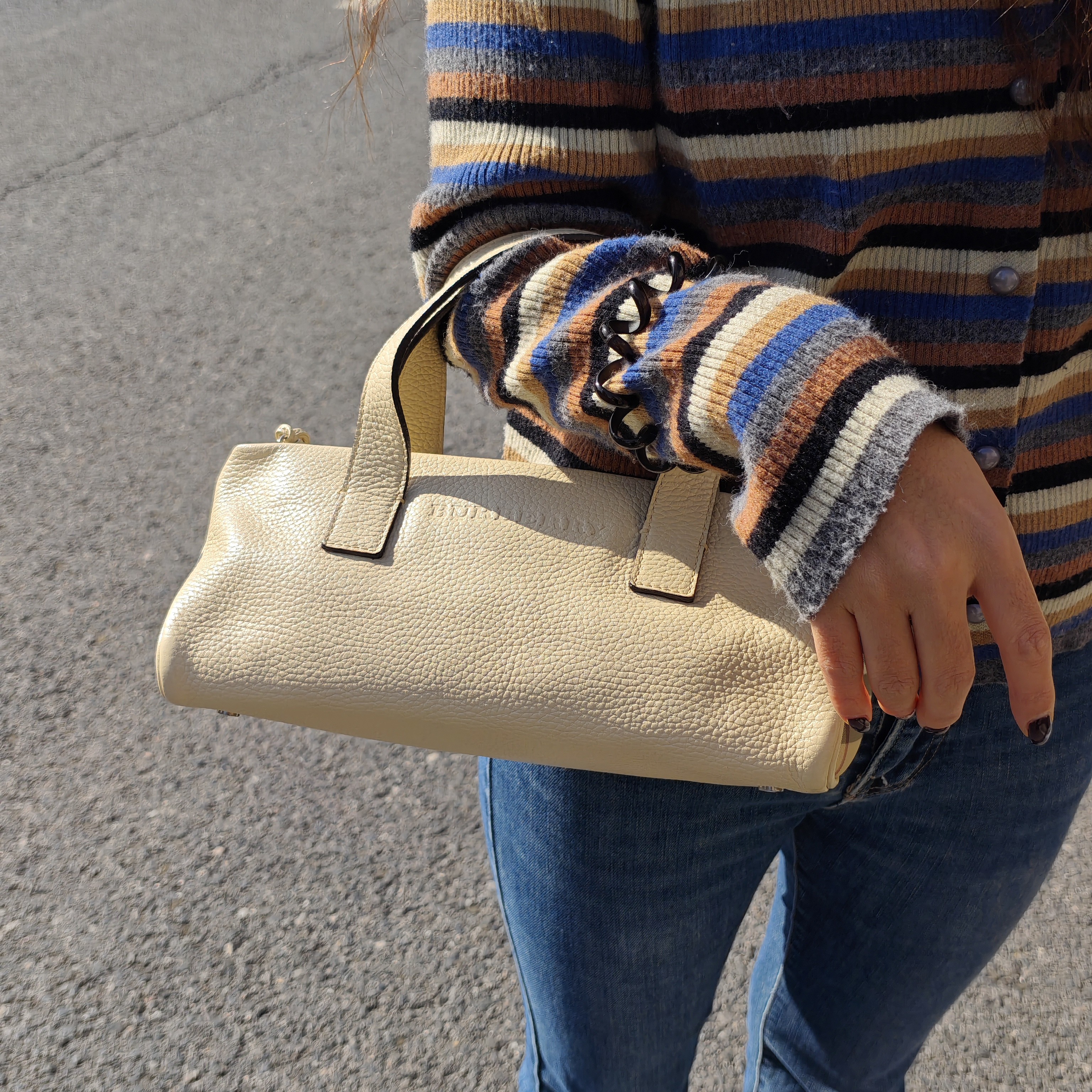 95新 BURBERRY/博柏利 巴宝莉浅色手提包