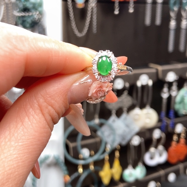【闪购商品】翡翠耳饰银S925镶嵌戒指