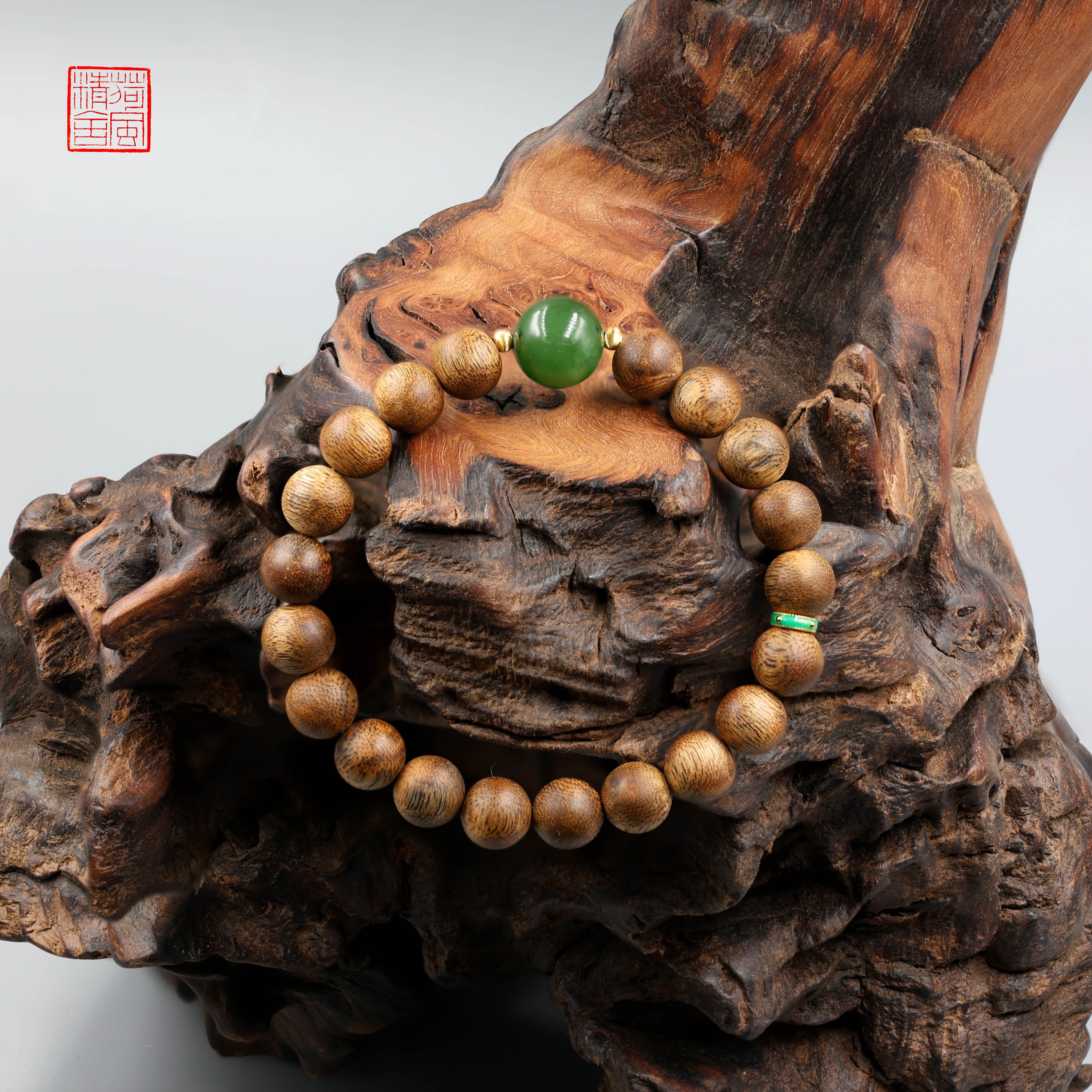 沉香海南莺歌绿棋楠0.9圆珠单圈手串 DIY 和田玉-CX601