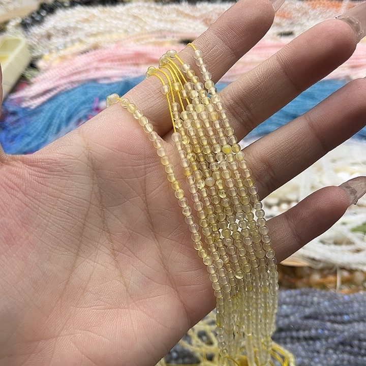 玛瑙/玉髓珠宝半成品未镶嵌一条3mm左右冰种黄玛瑙