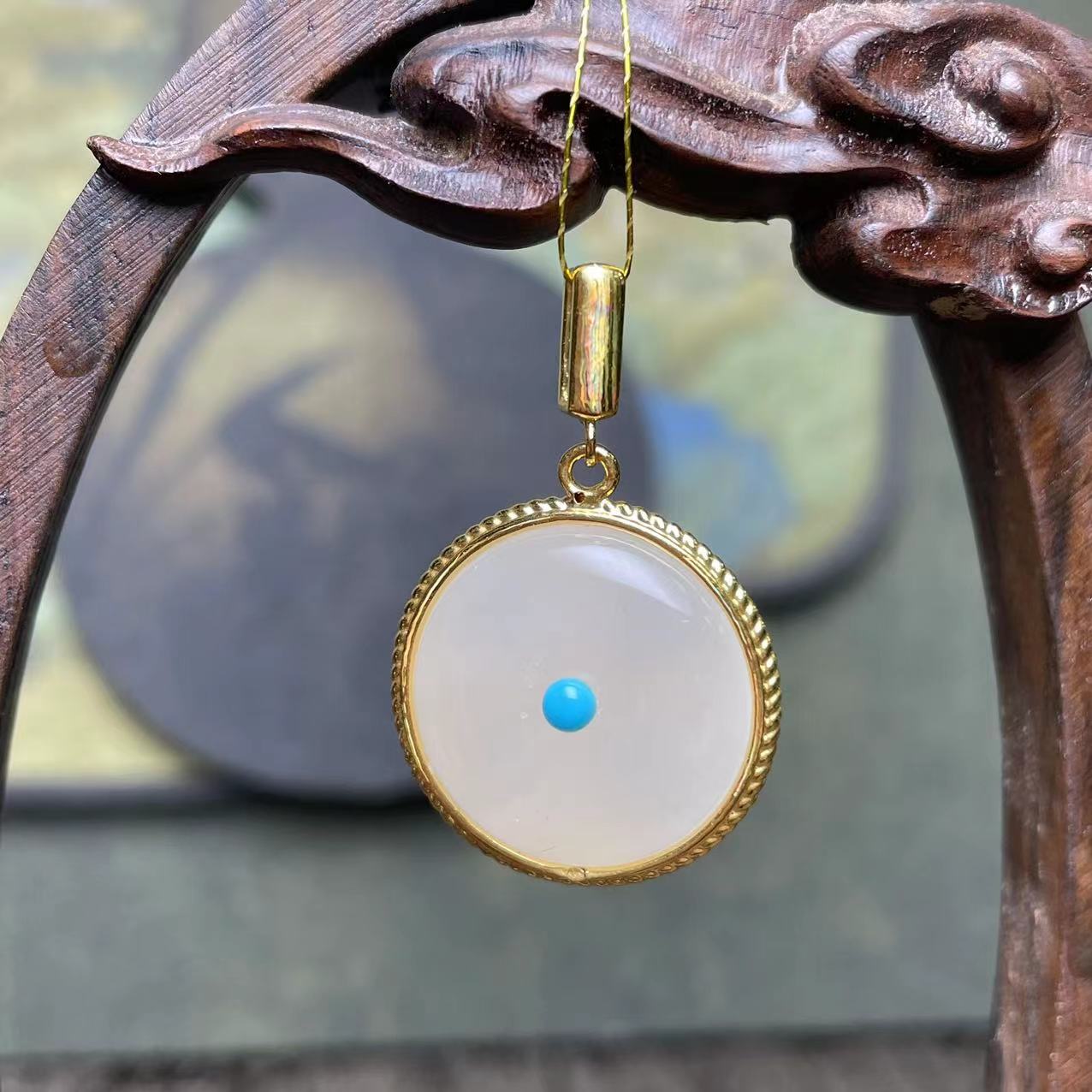 【隐匿】999足金镶和田玉平安扣吊坠35*23mm（赠链）多样性发一