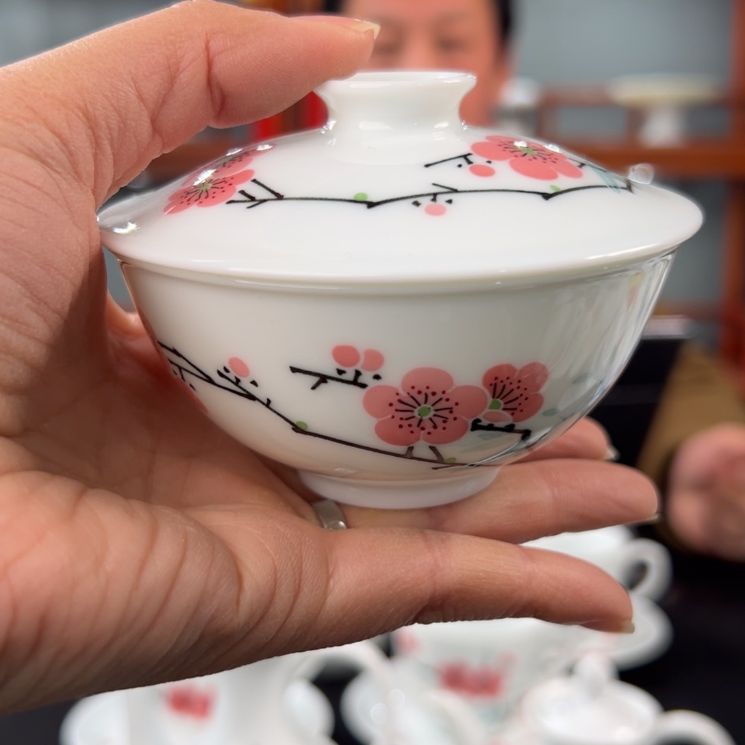 翠竹红梅9厘米盖碗