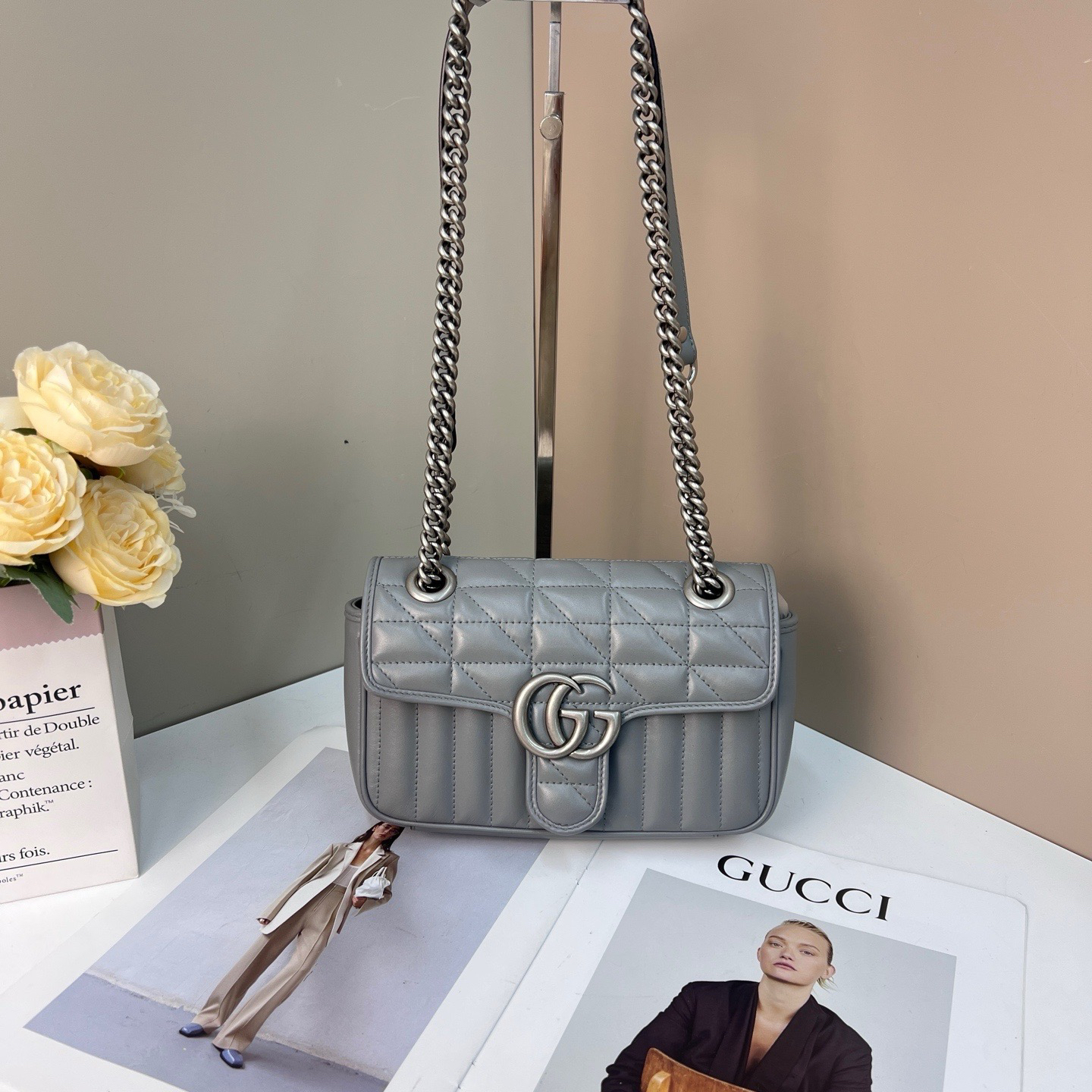 99新 GUCCI/古驰 马蒙22新款灰色单肩包