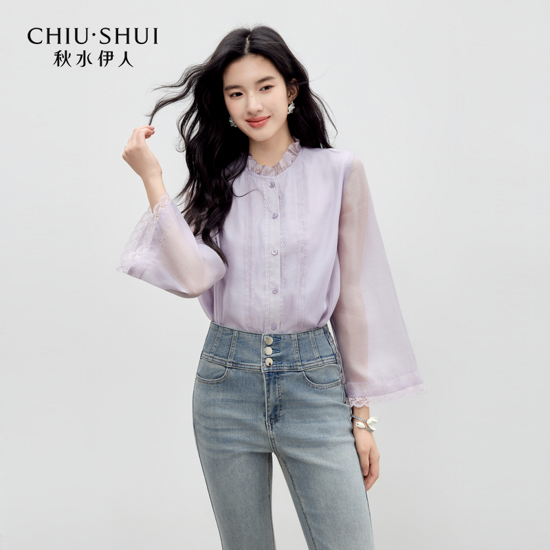 秋水伊人立领上衣2026年春季新款优雅花边蕾丝衬衫626101A353076