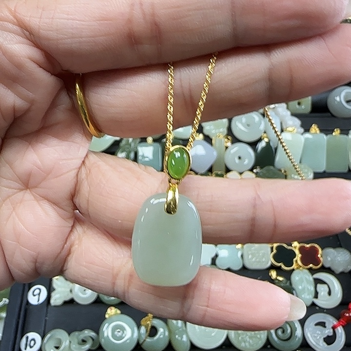 和田玉吊坠(不含链)银S925镶嵌送链子送小皮绳