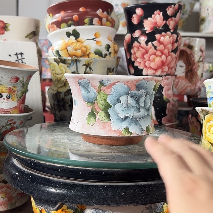 景德镇手绘花盆满38包邮偏远地区除外