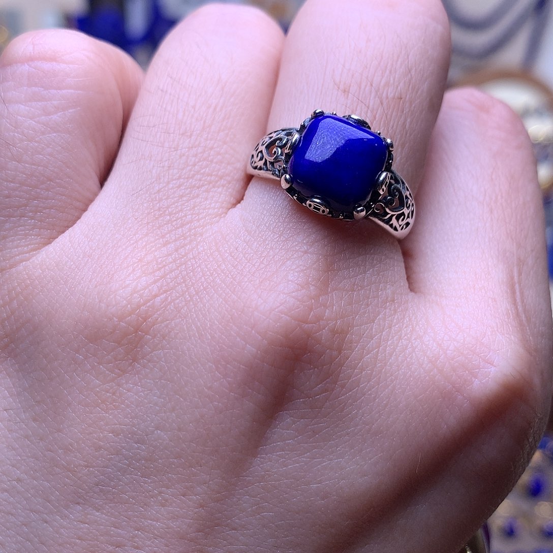 青金石银S925镶嵌戒指