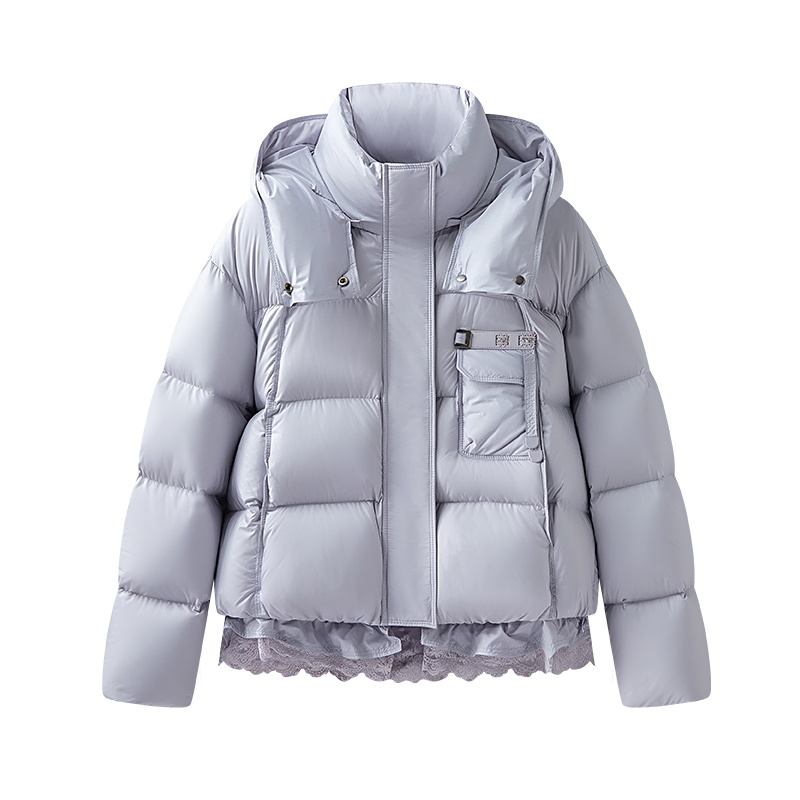 【通用】短款可脱卸蕾丝活页泡芙面包羽绒服25018