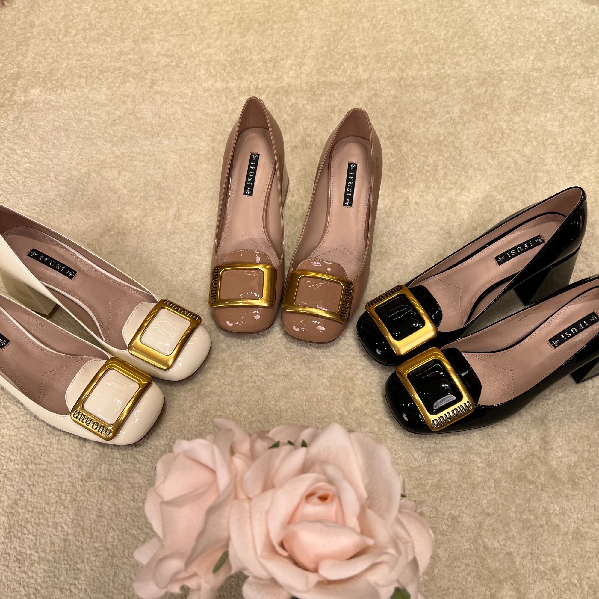 【断码特价】气质轻奢真皮百搭方扣圆头粗跟高跟鞋 018-2