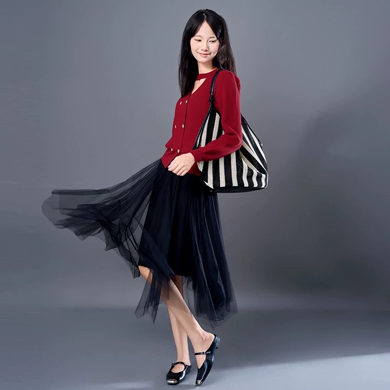 6688#时尚气质法式针织衫连衣裙两件套(衣长55裙长80