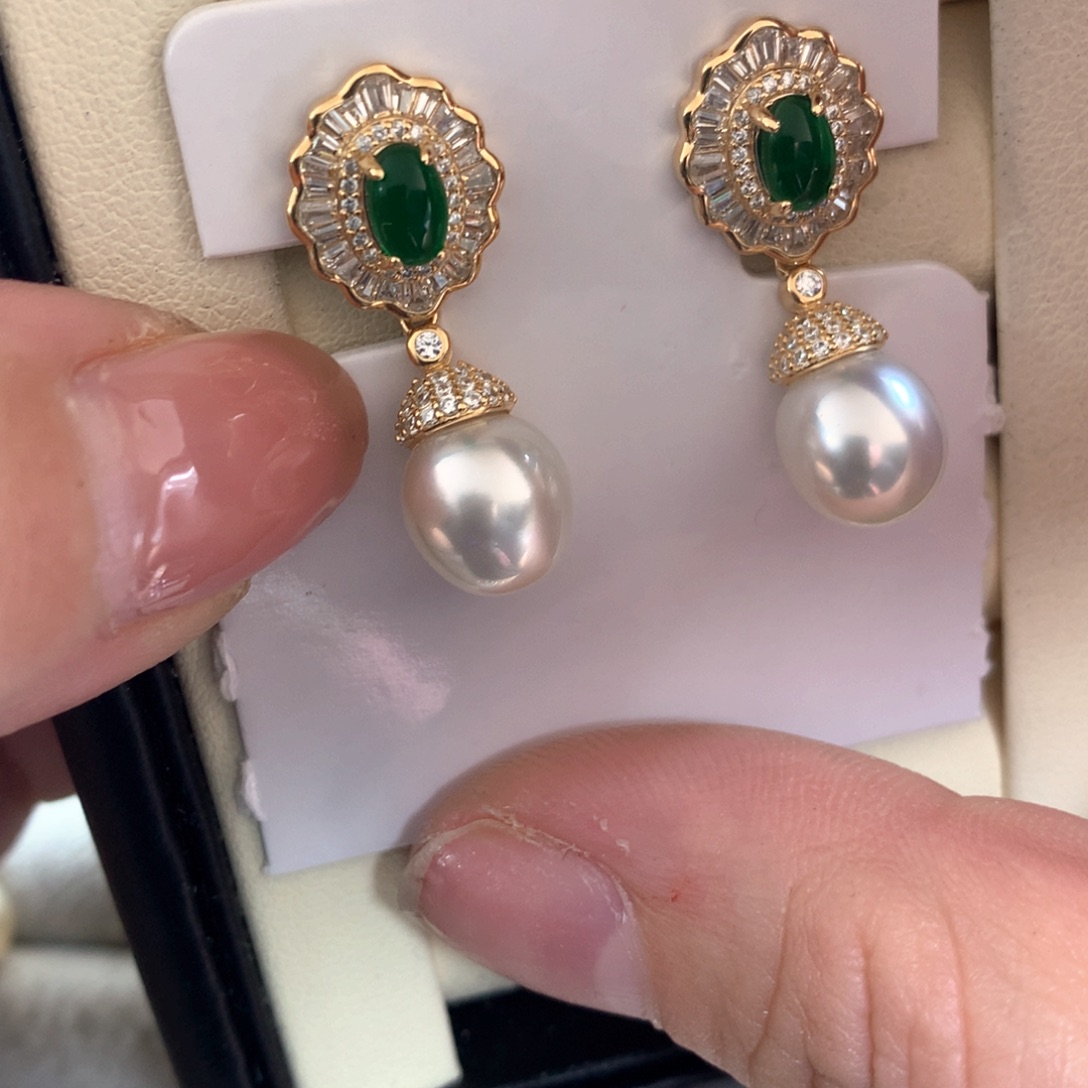 海水珍珠耳饰银S925镶嵌