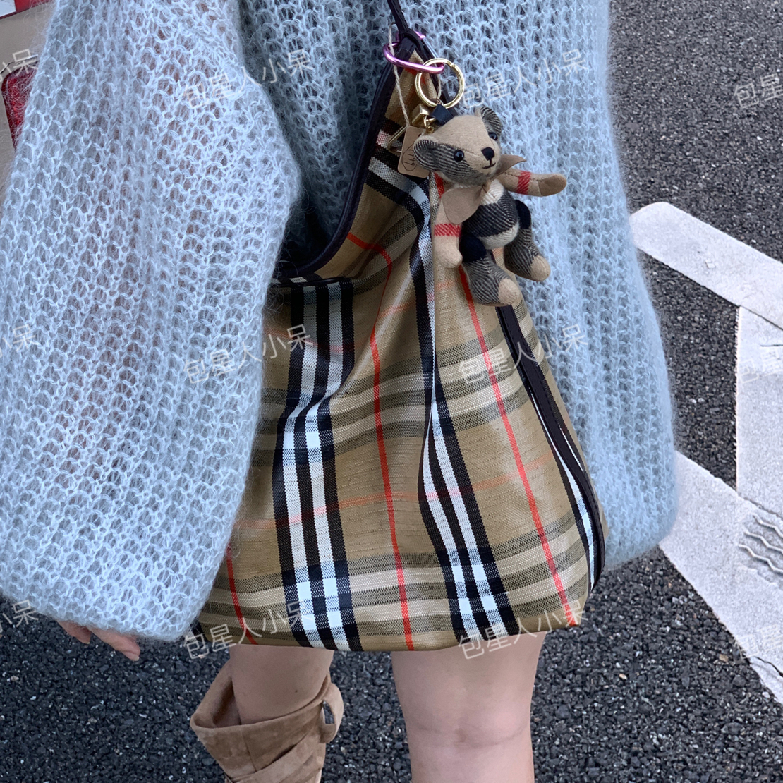 99新 BURBERRY/博柏利 Chill松弛秋冬单品格子腋carryall牛角包