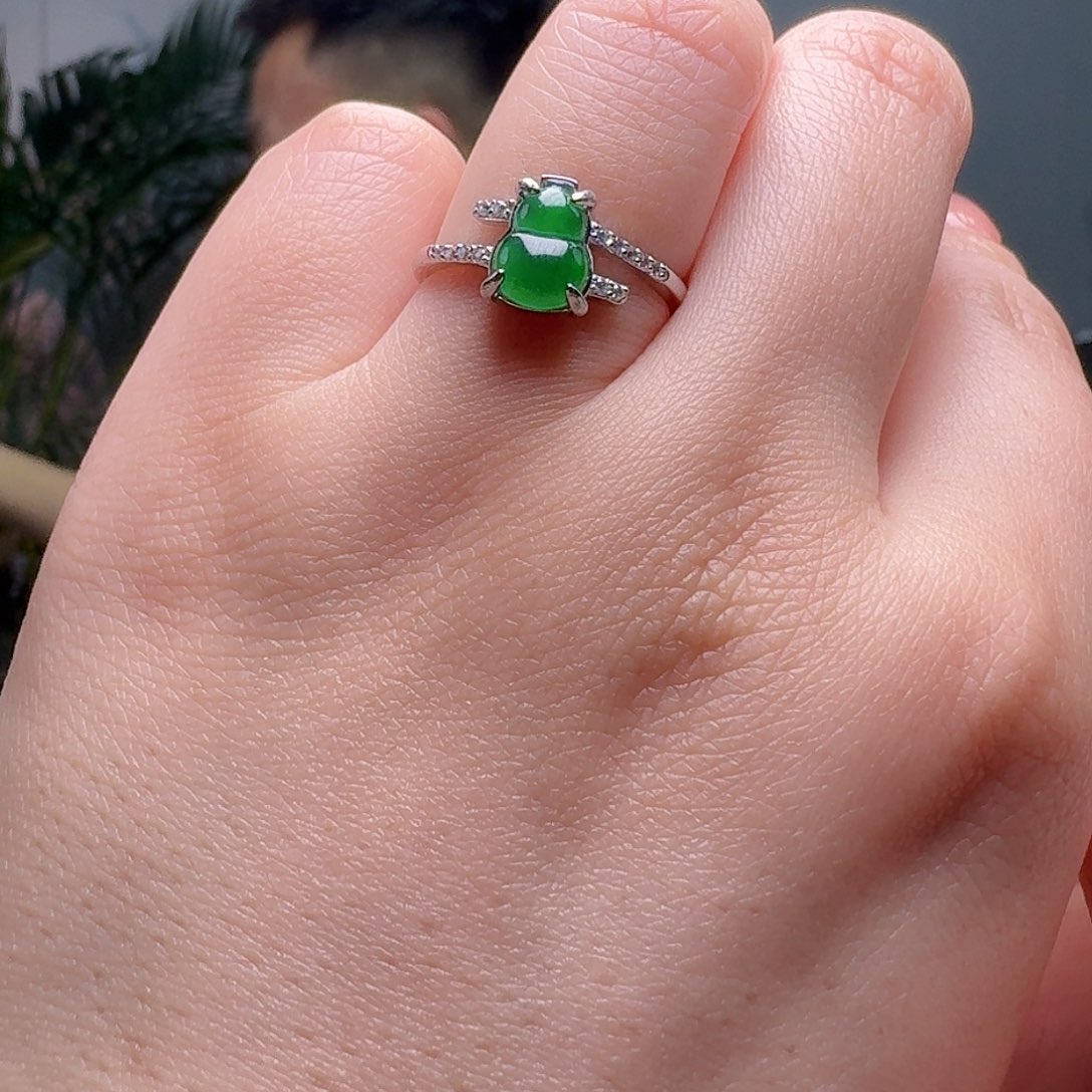 翡翠戒指银S925镶嵌天然