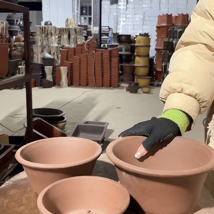 紫砂朱泥三件套花盆