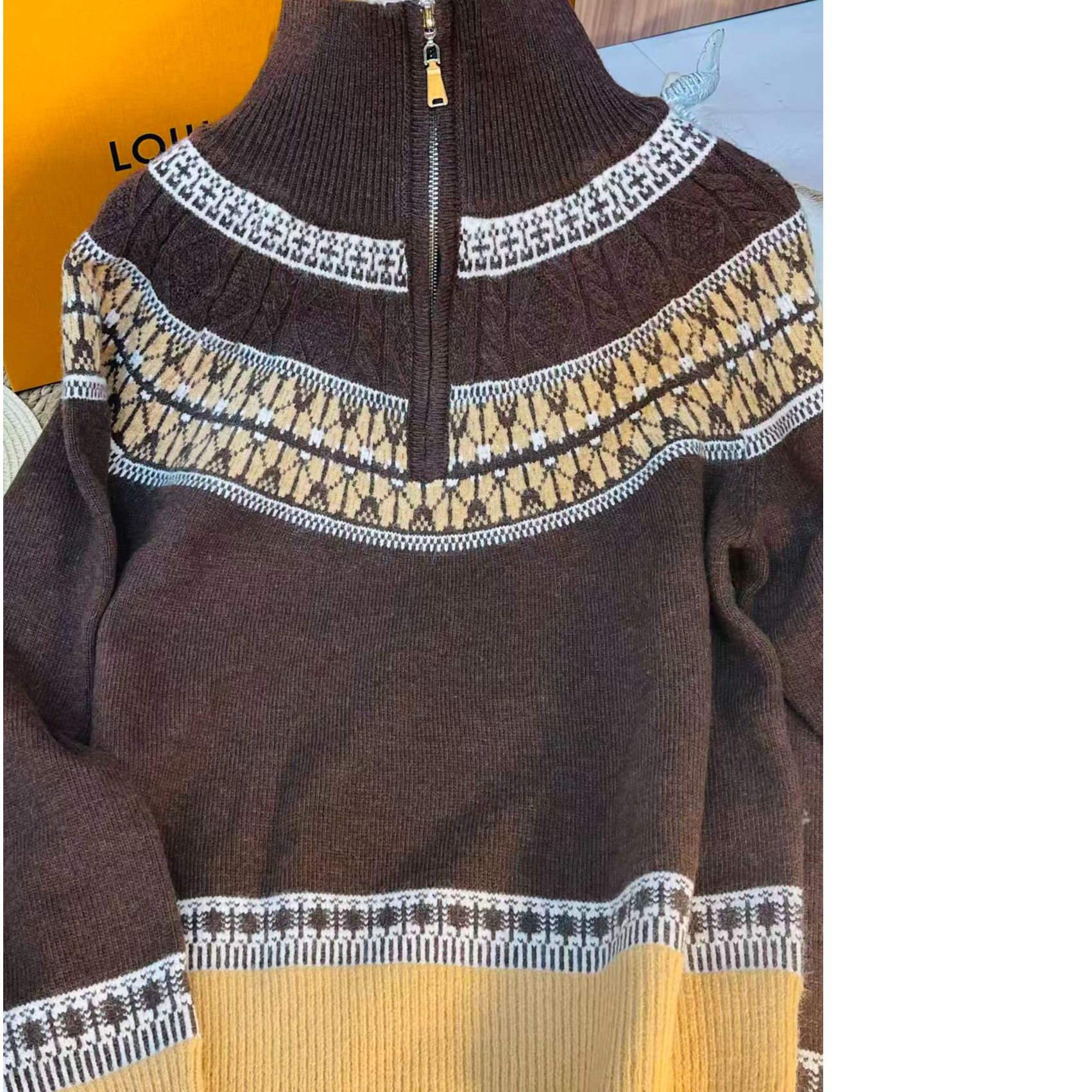 161【四色】2025秋季上新半高领提花针织毛衣女拉链针织衫