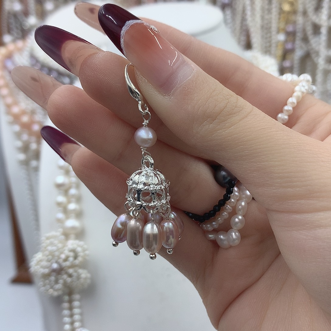 耳饰银S925镶嵌淡水珍珠