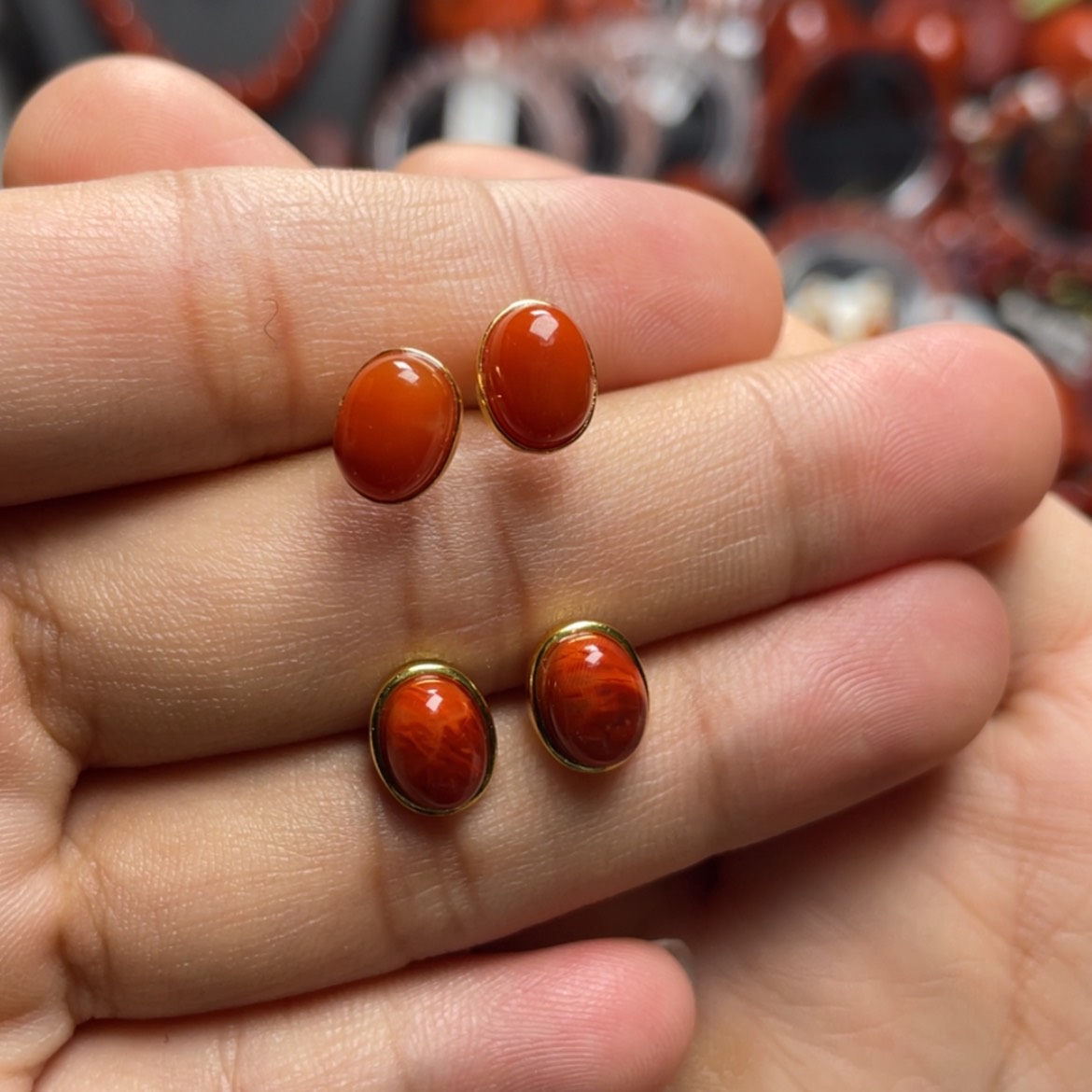 【闪购商品】银S925镶嵌小蛋面耳钉任发其一南红玛瑙