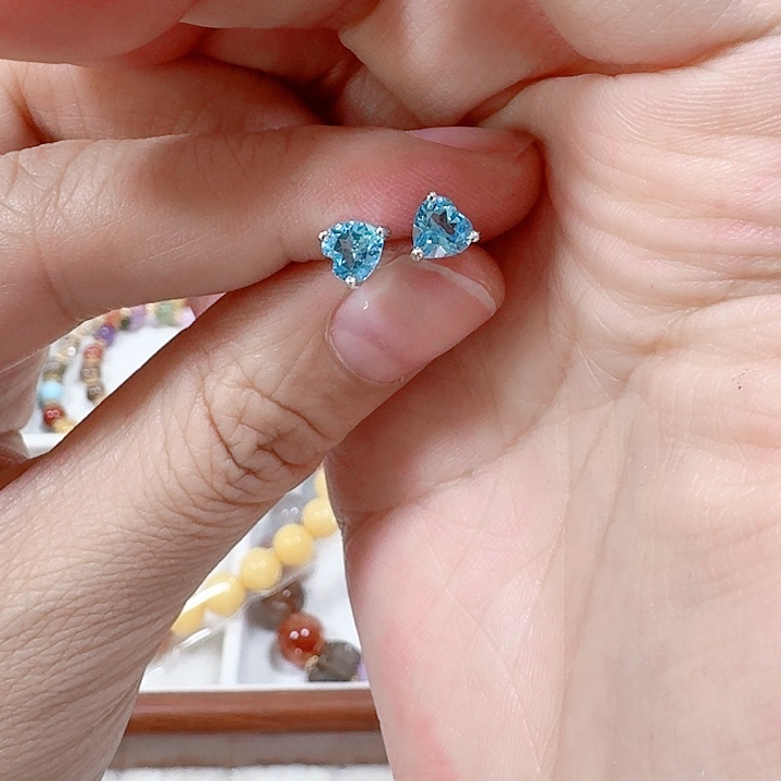 托帕石耳饰银S925镶嵌耳钉