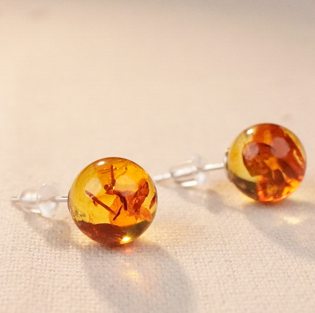 【景轩珠宝】11+天然俄罗斯花珀耳钉气质百搭复古经典时尚JD0QC043