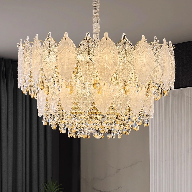 法式轻奢水晶客厅吊灯2025年新款主卧室餐厅灯创意奢华叶子个性灯