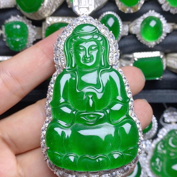 翡翠银S925镶嵌挂件观音