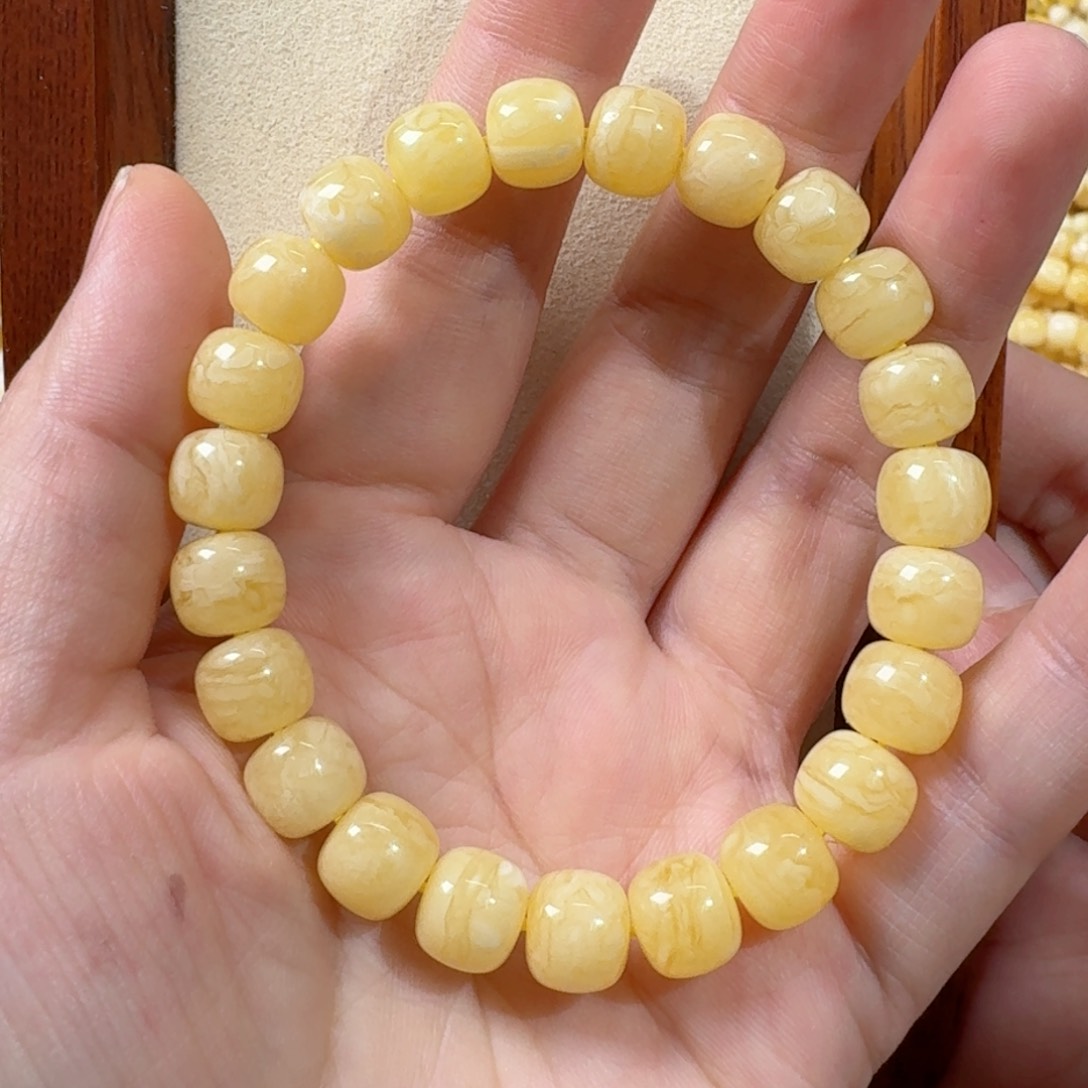 琥珀手链未镶嵌白花蜜蜡虎皮纹精工老型手串