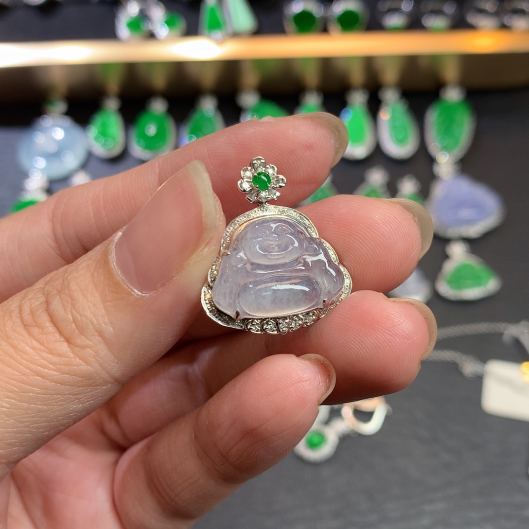 翡翠吊坠(不含链)18K金镶嵌