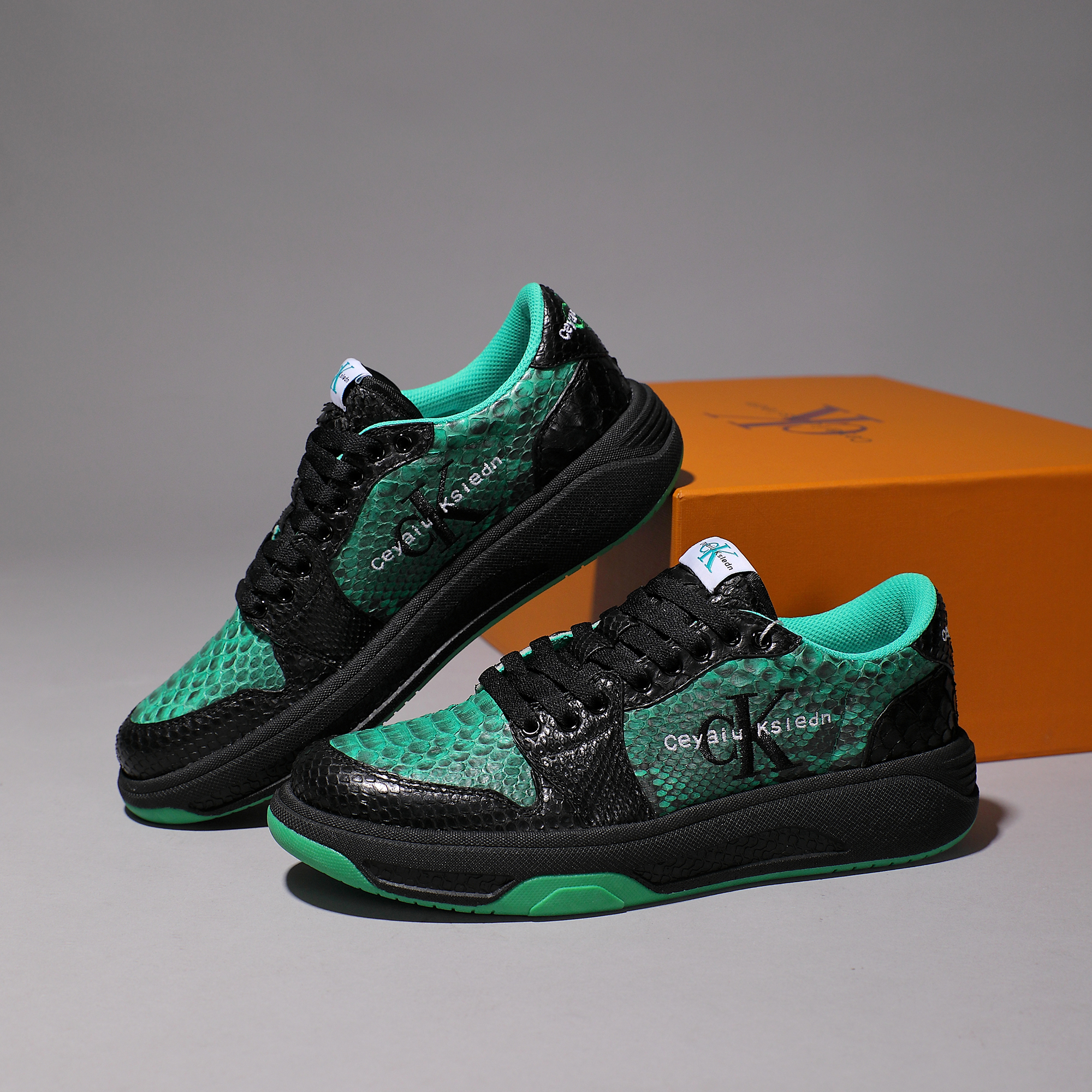 CEYAIU KSLCDN【定制】真皮黑绿爆米花踩屎感潮鞋潮流轻奢时尚