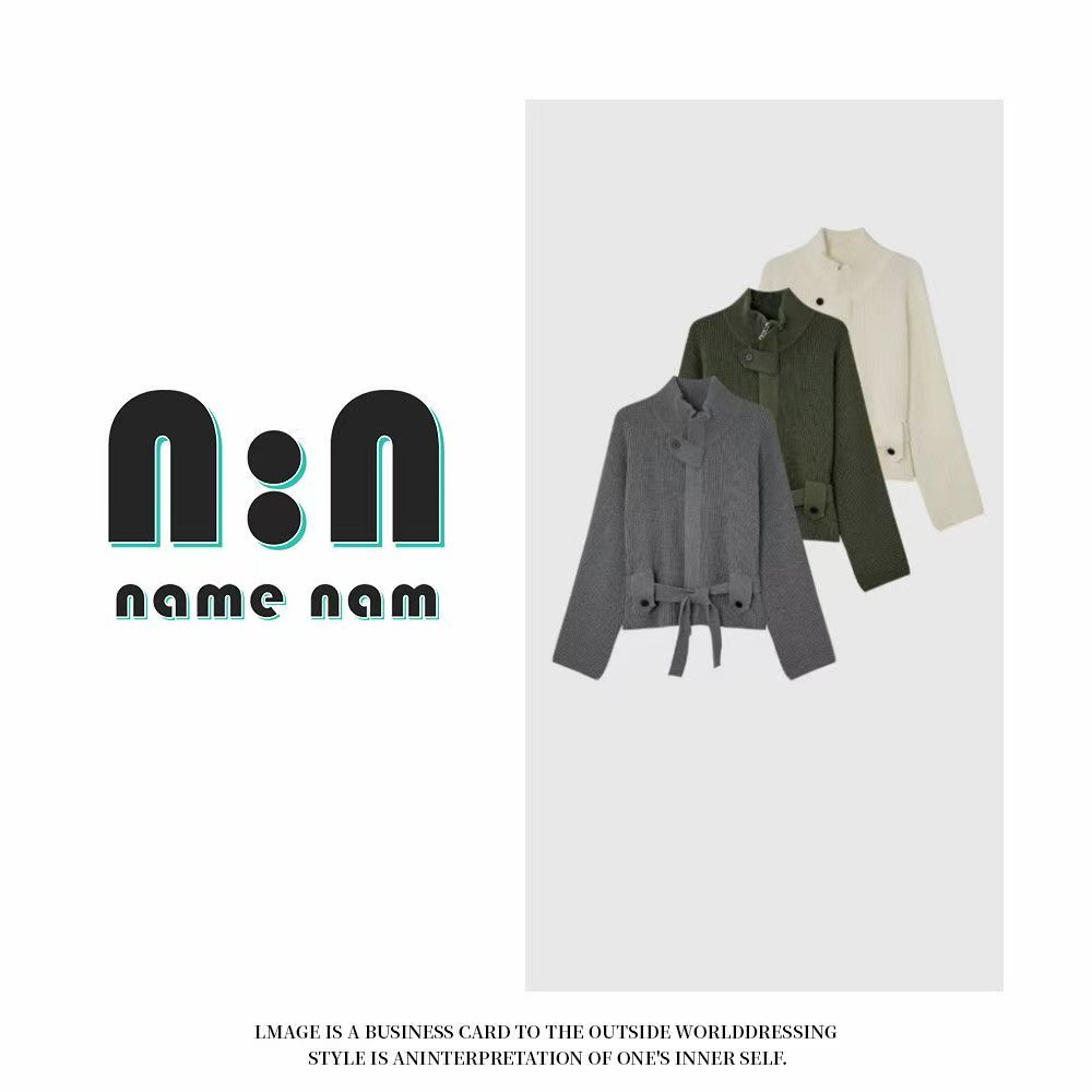 设计感韩系系带拉链半高领针织开衫秋冬时尚百搭上衣L593