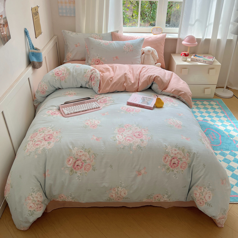 新款小清新双层纱四件套舒适柔软不起球不掉色可水洗可机洗