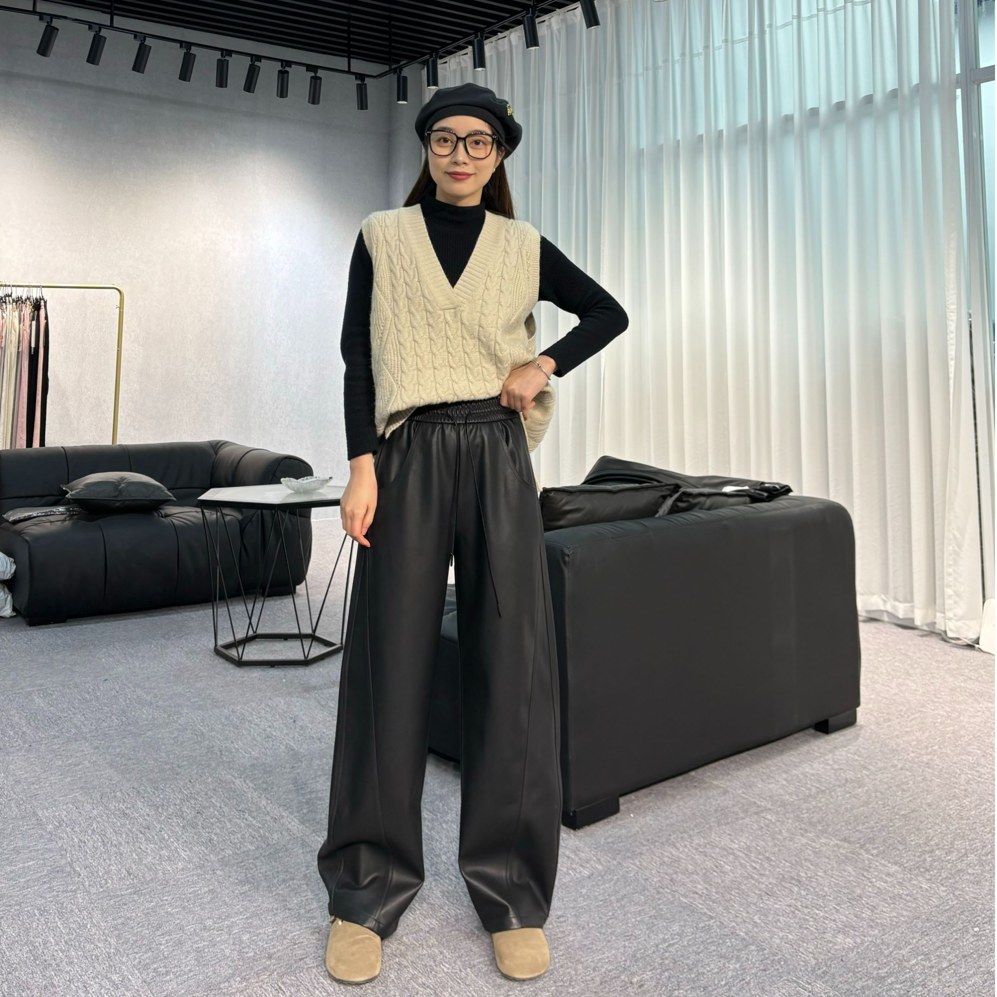 香蕉裤海宁正品黑色女休闲百搭宽松阔腿裤显瘦高腰松紧腰长裤6028