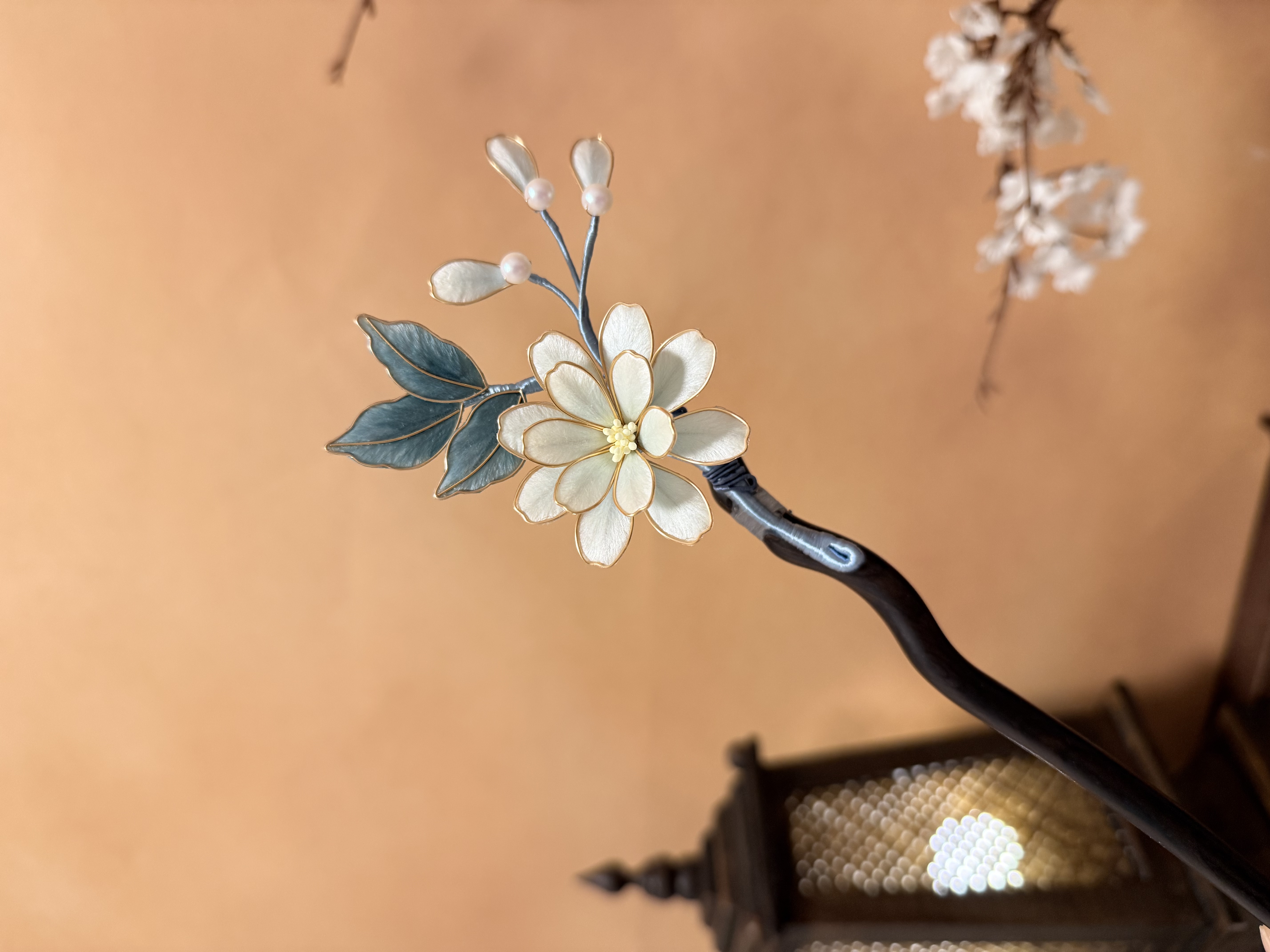 【澜清】绒花檀木发簪