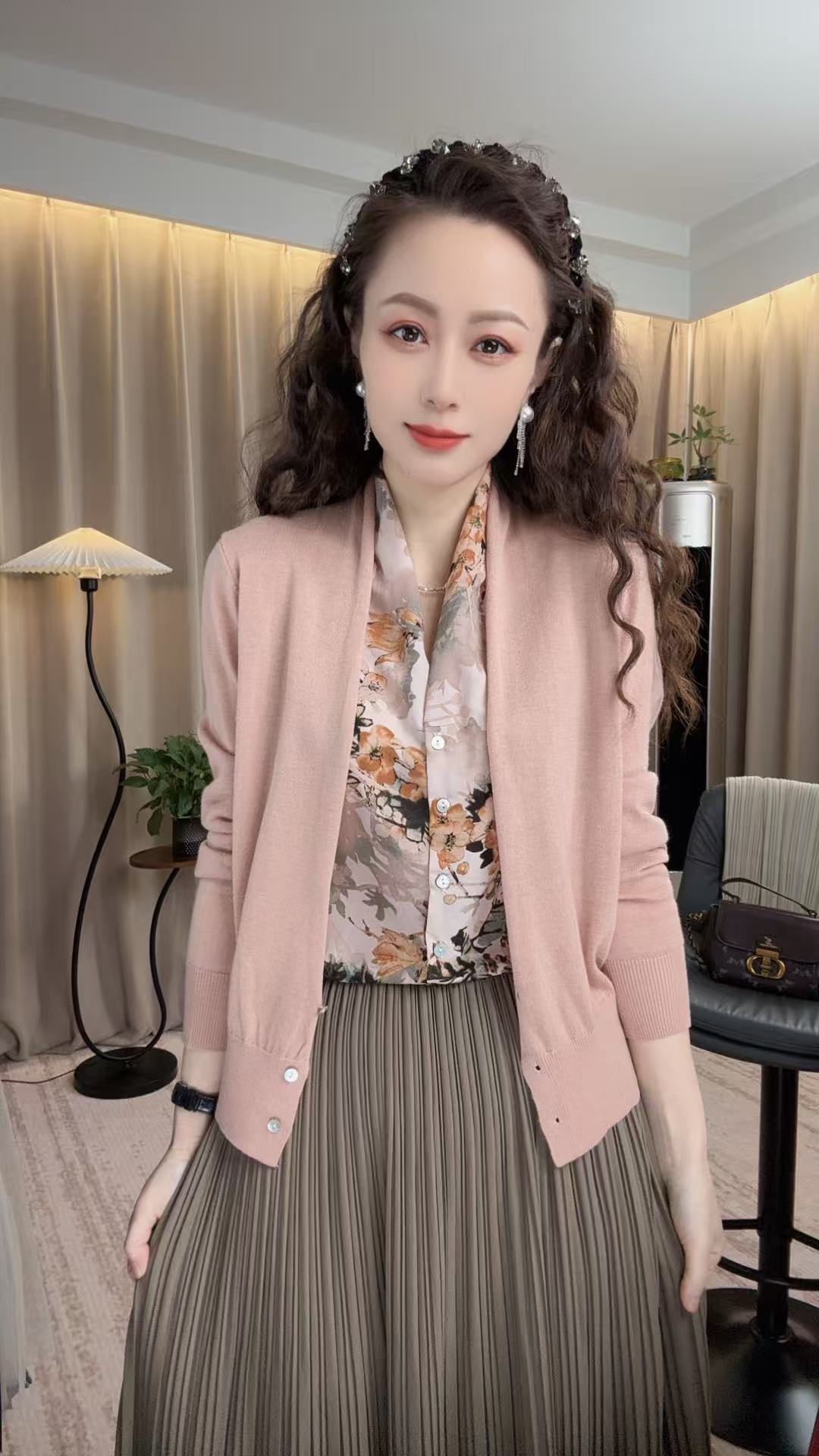 【米澜汐】水墨画贵妃领秋冬假两件针织羊毛开衫时尚百搭气质轻奢